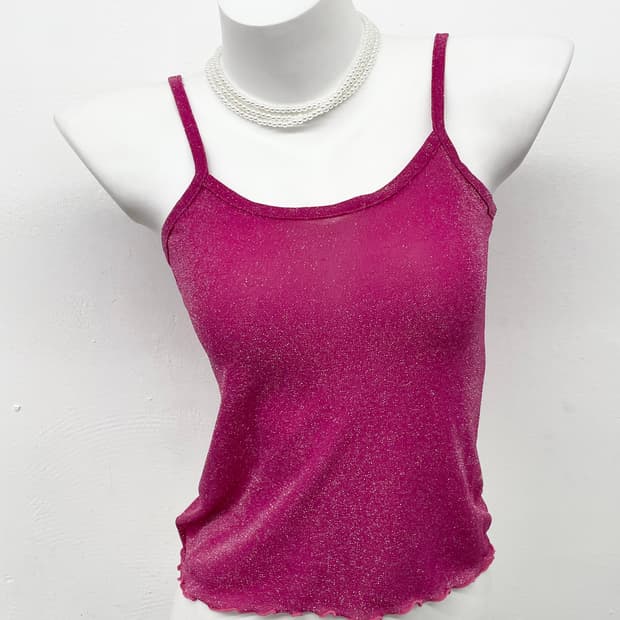 갸루 글리터 핫핑크 탑