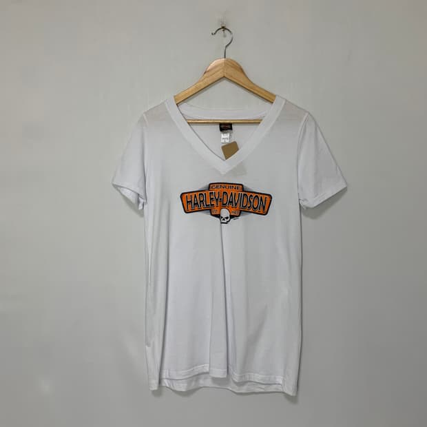 할리데이비슨 빈티지 화이트 브이넥 반팔 티셔츠 L