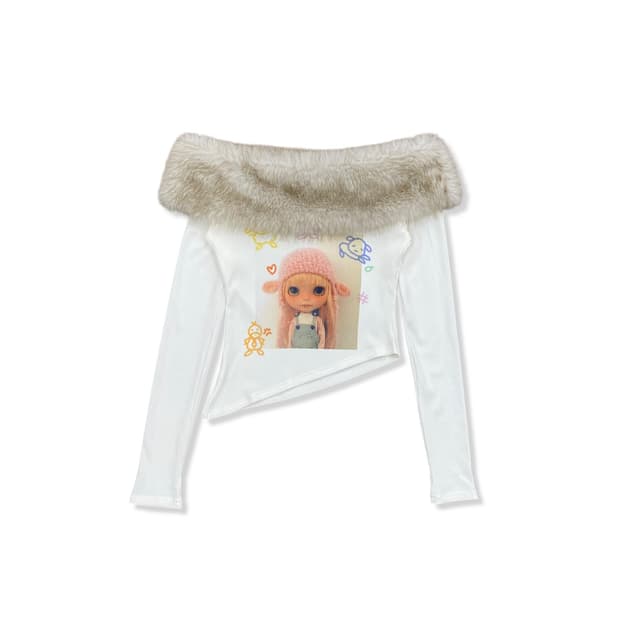 Blythe Doll Fur-Docked Off-Shoulder Top