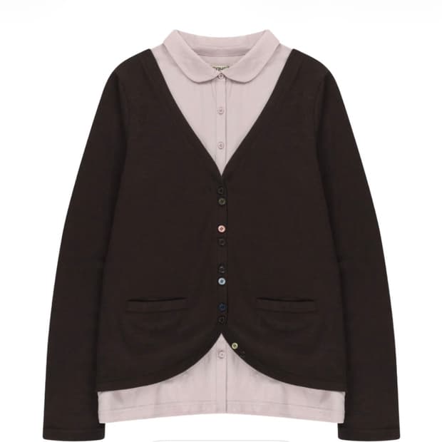 COYSEIO Layered Shirt Cardigan Brown