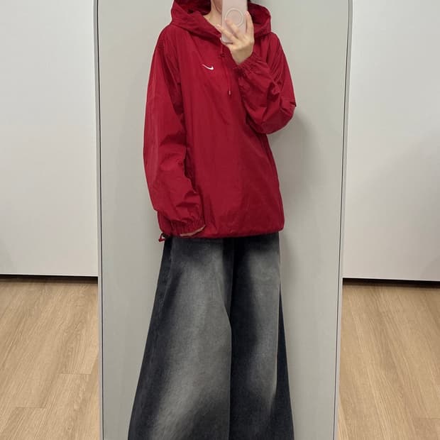 나이키 00s 버건디 후드 웜업 바람막이 자켓