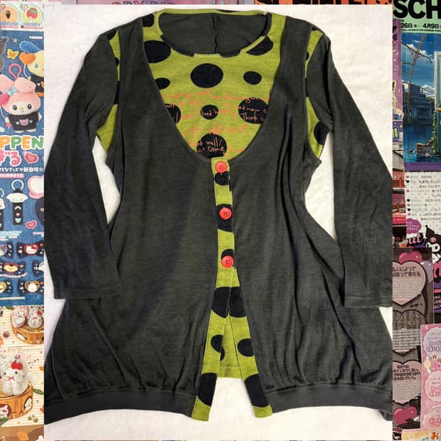 (이체시에눌) 일본 모리걸 갸루 도트 레터링 디테일 바선생 레이어드긴팔티