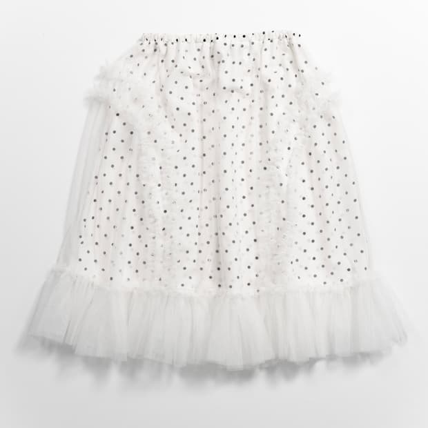 생긴스튜디오 밴딩 러플 샤 도트 스커트 화이트