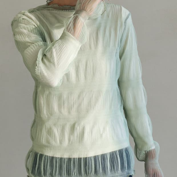 케임어폰 sheer ruched top 시스루탑 (민트)