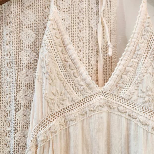 빈티지 ray beams 자수 홀터넥 원피스 블라우스