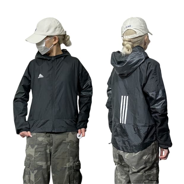 아디다스 블랙 후드 바람막이 트랙 자켓 M