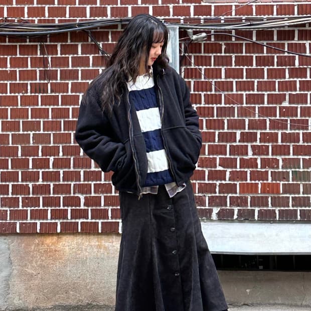 폴로 플리스 스윙톱 폴로 스트라이프 니트 폴로 셔츠 골덴 버튼 스커트세트