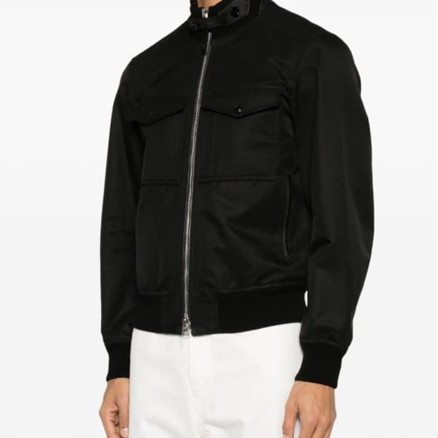 톰포드 레더트리밍 코튼 포켓 실크 트윌 봄버 자켓