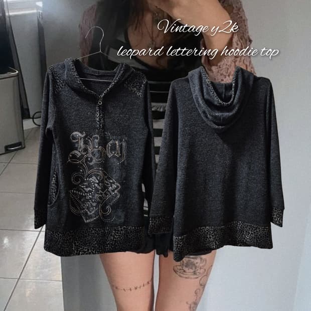 Vintage y2k leopard lettering hoodie top