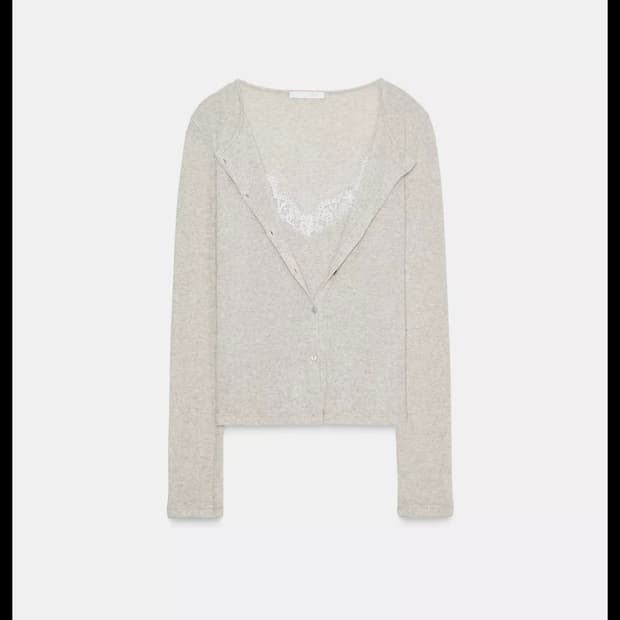 새상품) 자라 레이스 콤비 탑 자켓 샌드그레이