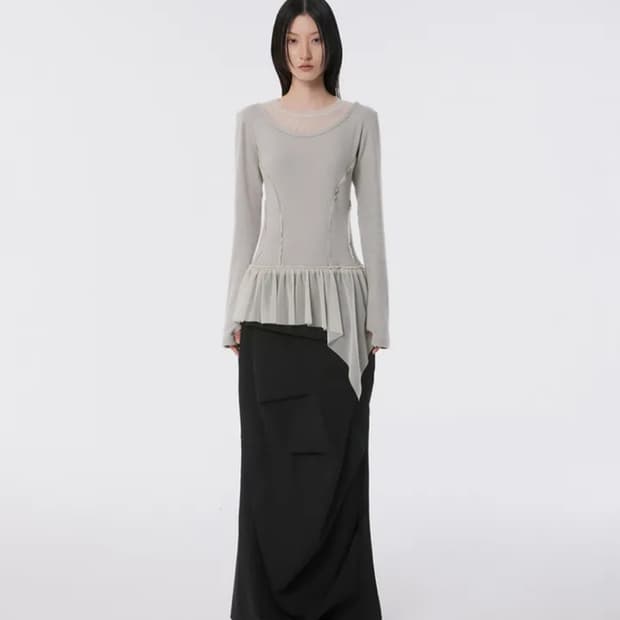 플레어업 레이어드 레이스 프릴 롱 슬리브 그레이