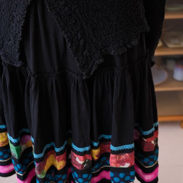 Mixed fabric gather skirt 