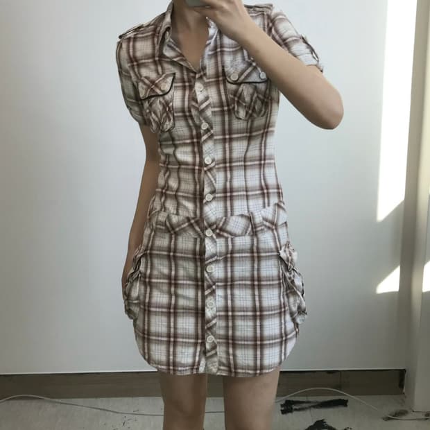 빈티지 체크 카고 원피스