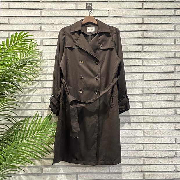 JPN VINTAGE 더블 트렌치 롱코트 벨티드 투포켓 디테일 브라운