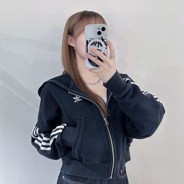 아디다스 크롭 삼선 후드집업