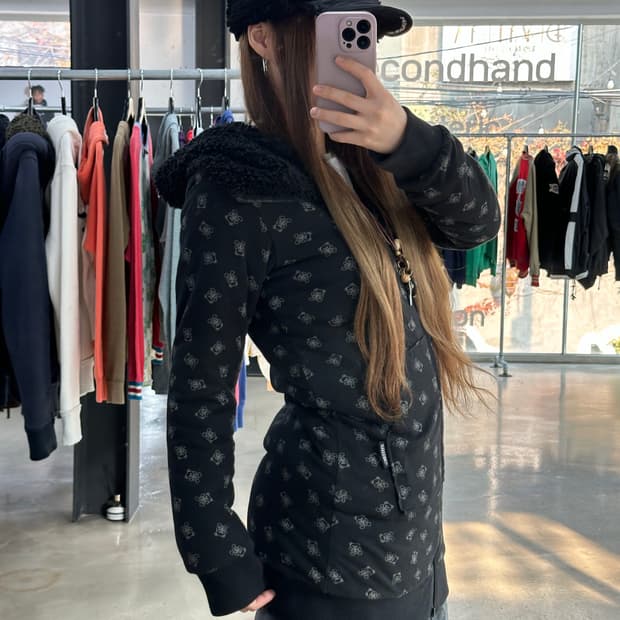 히스테릭글래머 리버시블 퍽베어 플러피 원피스후드집업