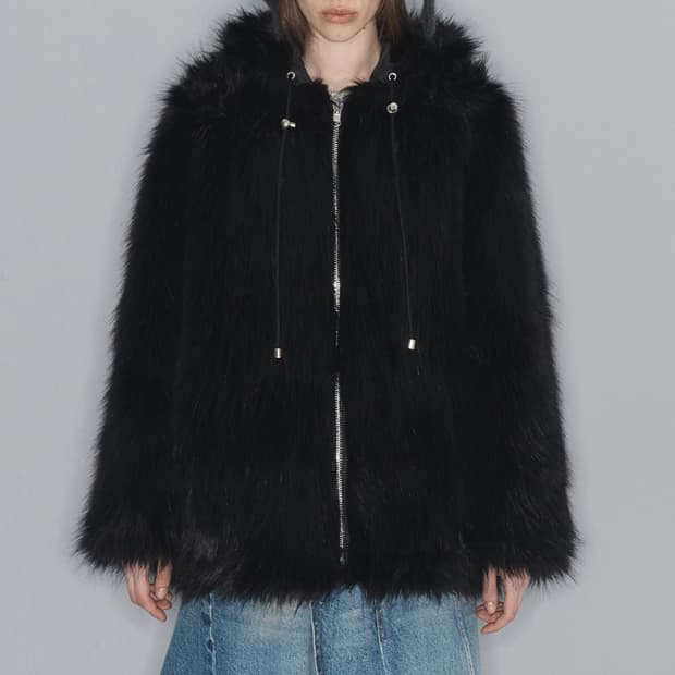 Open yy REVERSIBLE FAUX FUR HOOD JACKET 