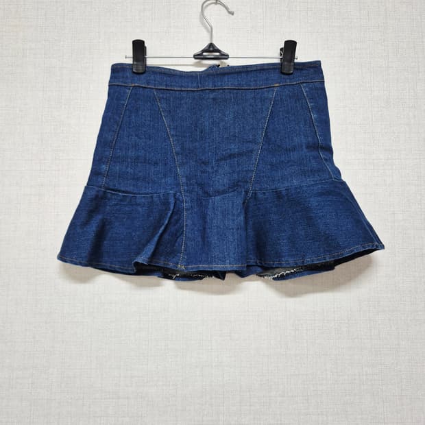 청 데님 플레어 미니스커트
