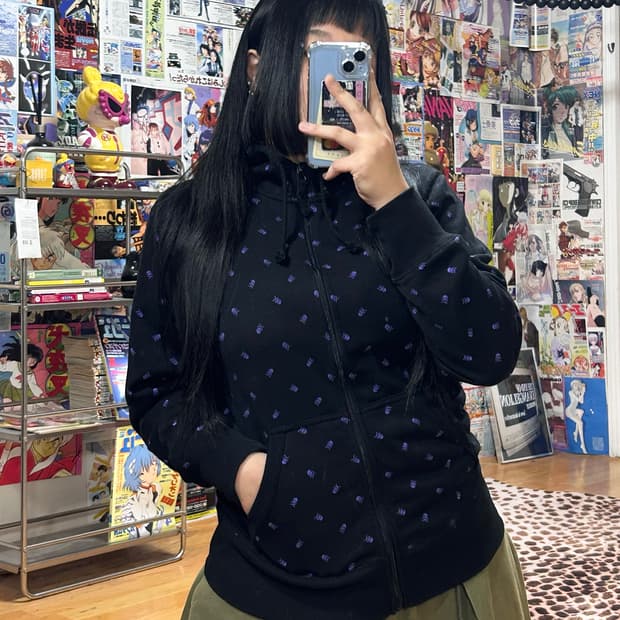 JPN 퍼플 스컬 해골 패턴 후드집업