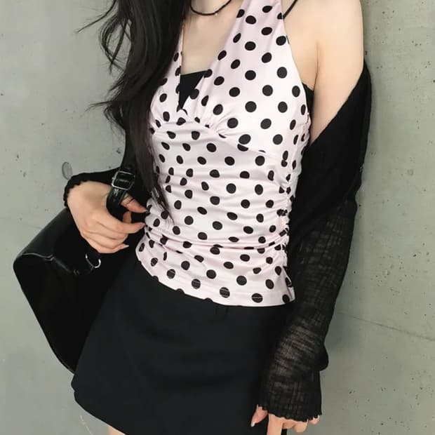 도트 셔링 레이어드 홀터넥