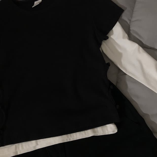 자라 리본 반팔티 차콜