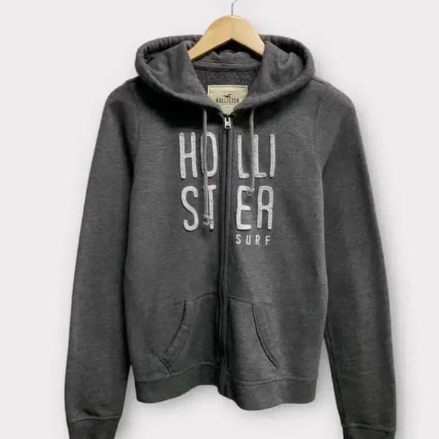 홀리스터 로고 그레이 기모 후드집업 M