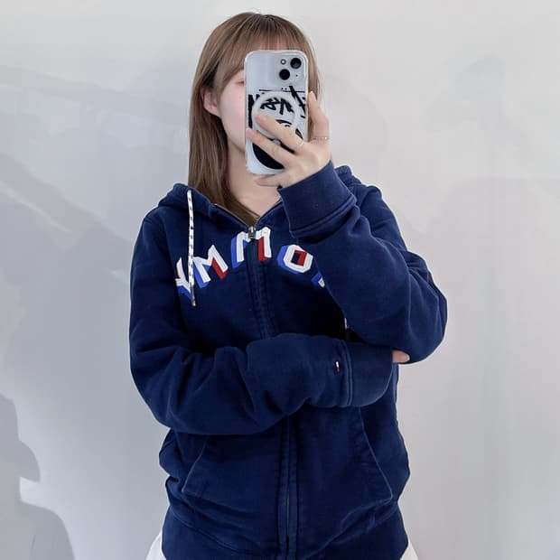 타미힐피거 빅로고 네이비 후드집업