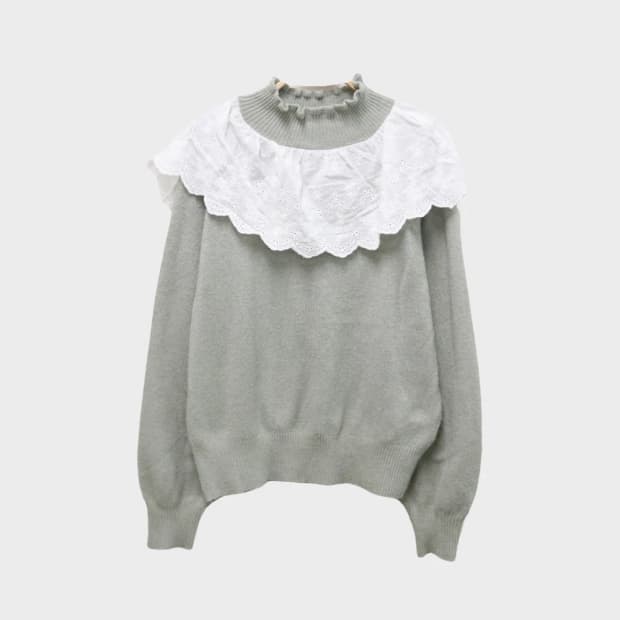 EARTH MUSIC 히메갸루 레이스 넥 니트 61214