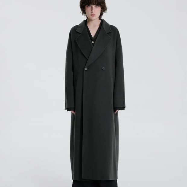 트리밍버드 와이드 롱 코트 다크 그레이