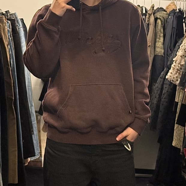 디키즈 브라운 갈색 기모 안감 후드 후디 스웻 셔츠 L 100 로고 자수