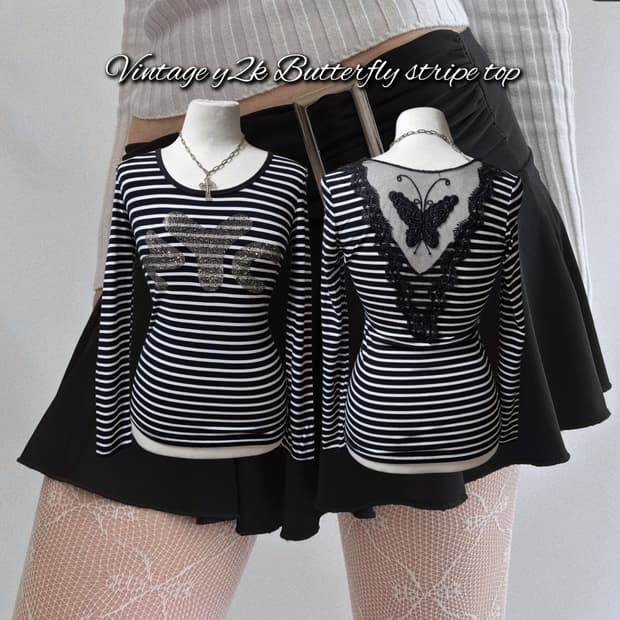 Vintage y2k Butterfly stripe top
