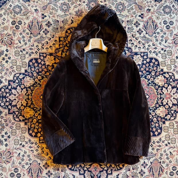 LEEGA 밍크 후드 코트 55~66