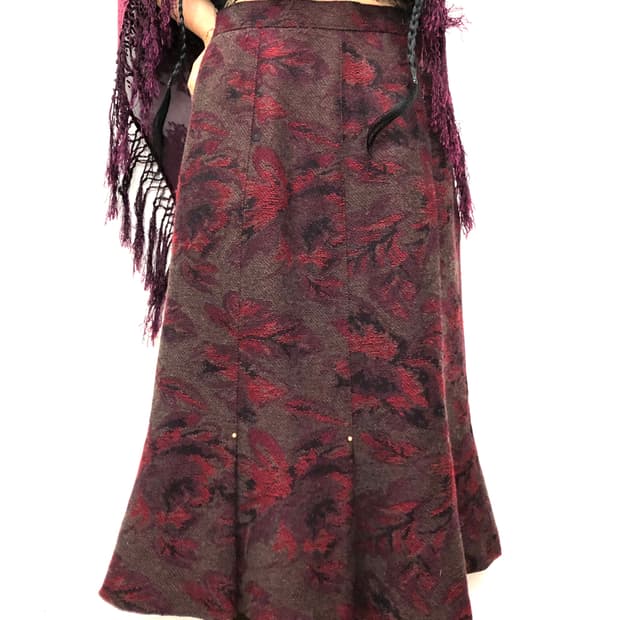 burgundy floral jacquard skirt