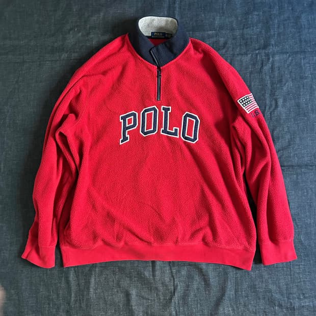 폴로랄프로렌 스펠 아웃 아치 로고 쿼터집 풀오버 플리스
