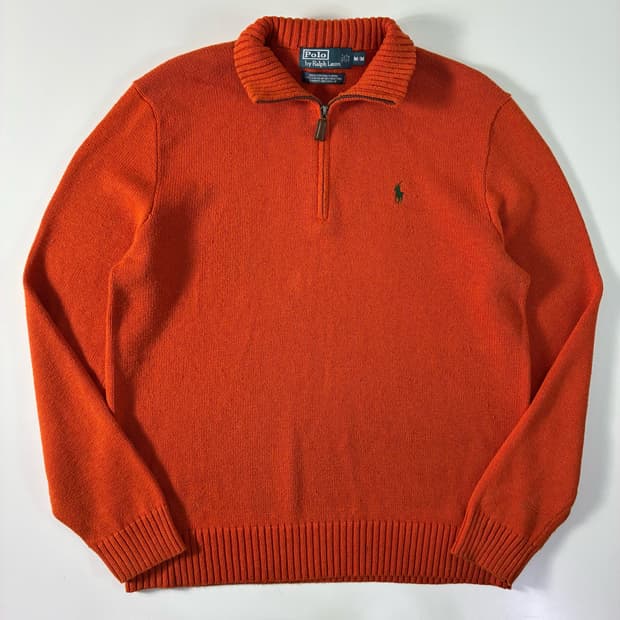 Polo  폴로 랄프로렌 자수 코튼 오렌지 반집업 니트
