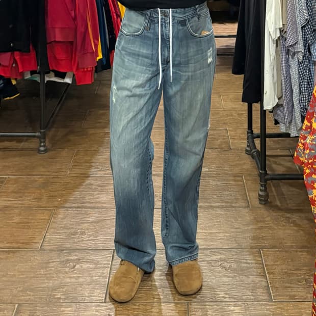 [HI] VTG 워싱 로고 힙합 데님팬츠 중청