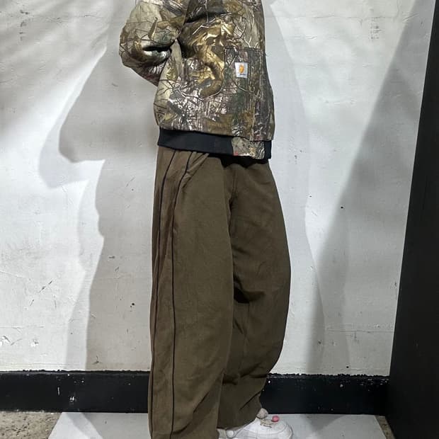 일본 빈티지 후리스 와이드 브라운 뽀글이 트레이닝 팬츠 추리닝 바지 