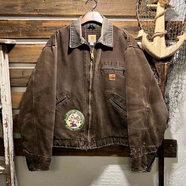 [L]칼하트 USA J97 디트로이트 빈티지 리페어 다크브라운 워크 자켓