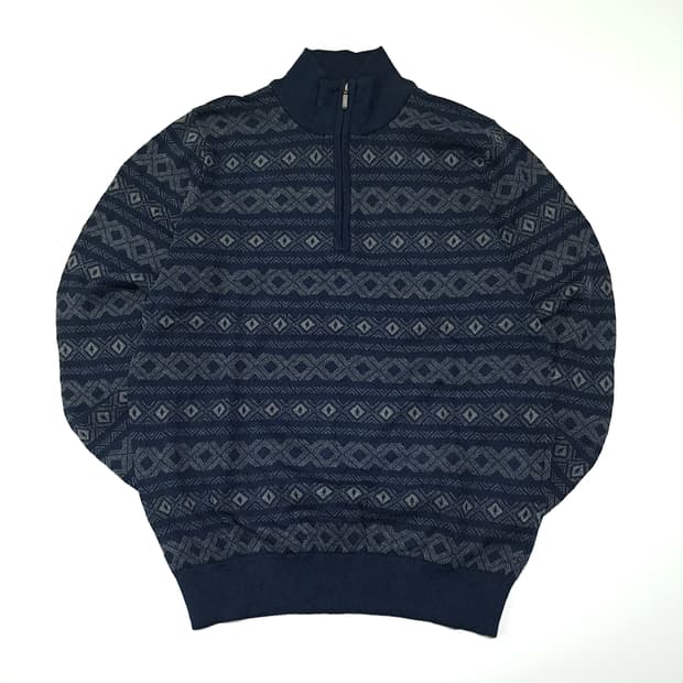 CL143 M 엘엘빈 코튼 캐시미어 페어아일 하프집업 니트