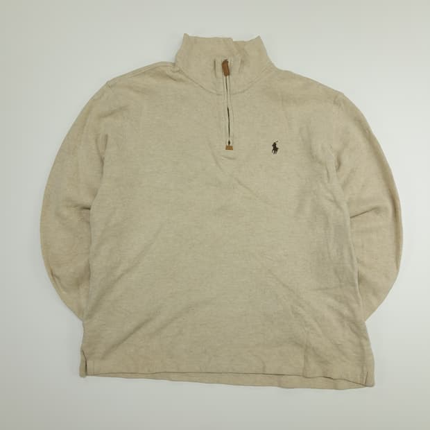 CN666 M 폴로 랄프로렌 오트밀베이지 하프집업 긴팔 니트 스웨터