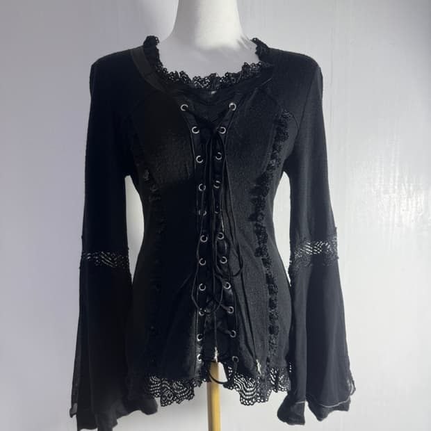 Ozz croce 레이스업 코르셋 니트 탑 y2k 고딕 오즈온