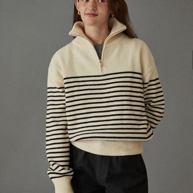 택포)게드 스트라이프 집업 니트 아이보리 S사이즈