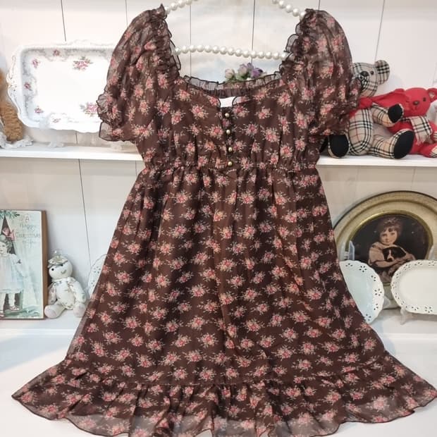 LIZ LISA 오프숄더 로즈 쉬폰 원피스