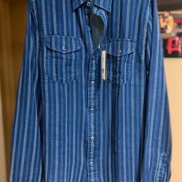 (M) RRL 인디고 더블페이스 스트라이프 워크 셔츠 자켓