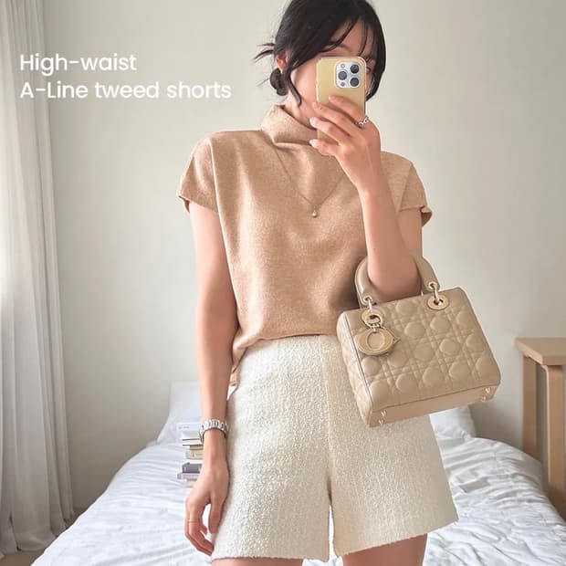 더클립 울50 하이웨스트 트위드 반바지