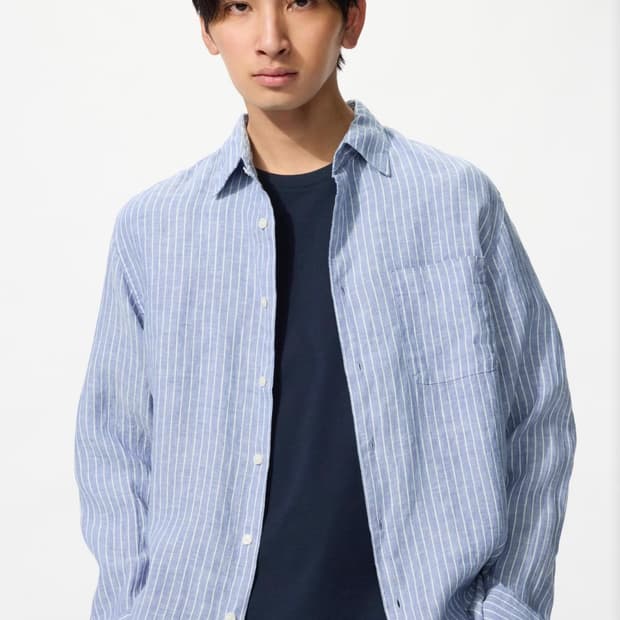 유니클로 프리미엄 린넨 스트라이프 셔츠 3XL