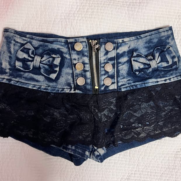 빈티지 워싱 데님 레이스 치마 반바지 숏츠