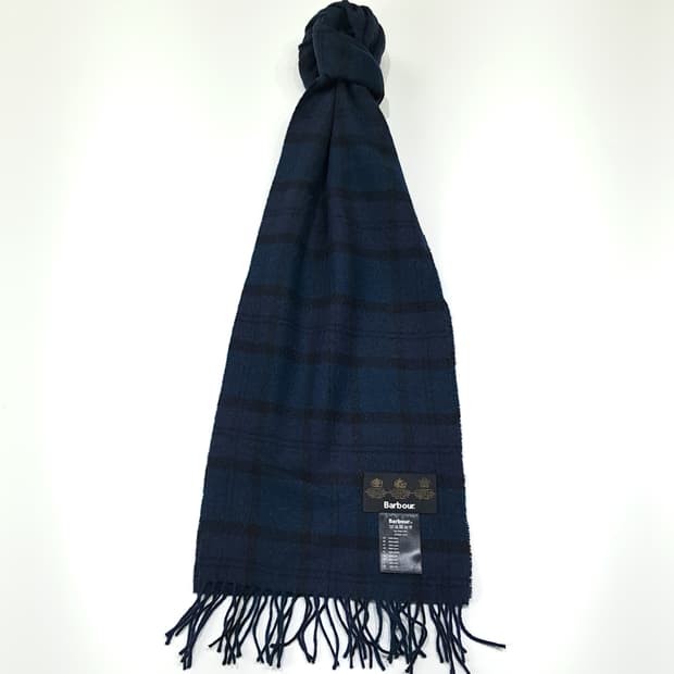 MX475 바버 3크레스트 울 타탄체크 네이비 머플러 목도리