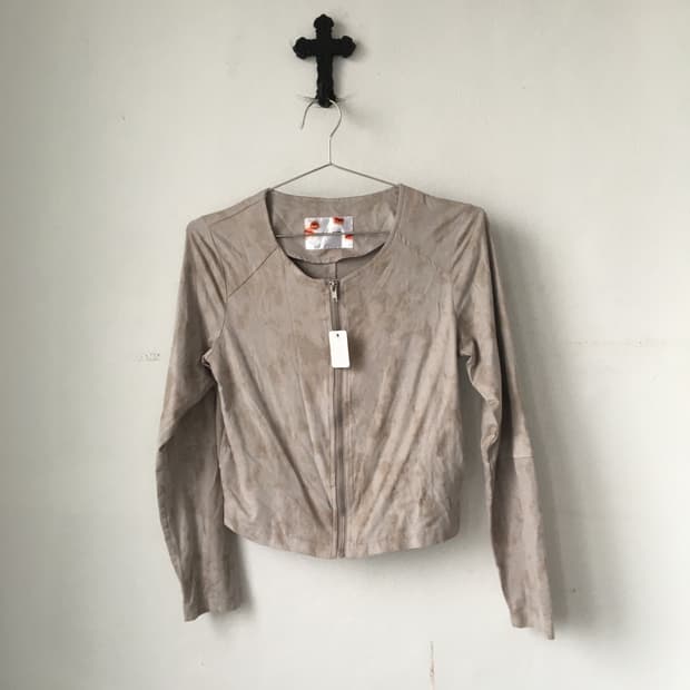 Grunge printing fake suede zip up