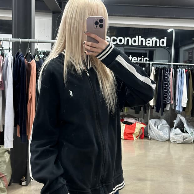 폴로 랄프로렌 블랙 화이트 면집업 져지